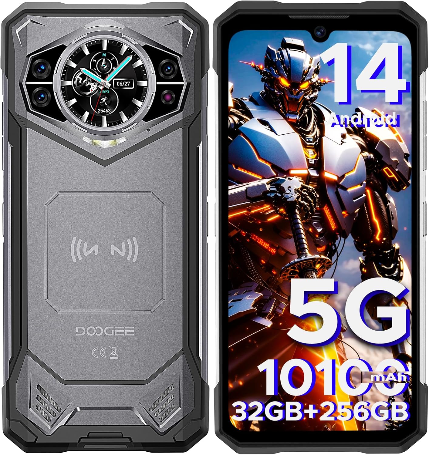 DOOGEE S200 5G Rugged Smartphone with 6.72” FHD+1.32″ Dual Screen,10100mAh/33W Rugged Phone Unlocked,32 GB+256 GB Cell Phone, Android 14,100 MP Camera/Fingerprint ID/Face Unlock/NFC/GPS