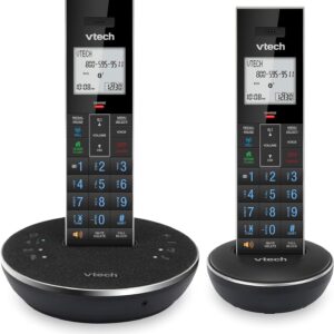 VTech LS6381-2 Bluetooth Speaker with Echo Cancellation, Noise Reduction, Music Streaming, PC/Landline/Cellular Calls, Paired with DECT6.0 Cordless Handset, Answering System, Smart Call Blocker,Black