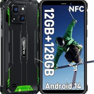OUKITEL WP32 Rugged Cell Phone – Android 14 Rugged Phone Unlocked, 6.0″ HD+ Screen,12GB 128GB 1TB Expansion Smartphones, 6300mAh Battery, 20MP+5MP Camera, 4G Dual SIM,NFC,BT5.0,Face ID,T-Mobile, Green