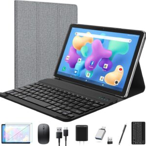 Tablet 2025 Latest Android Tablet 10 inch, Octa-Core 5G WiFi Tablet with Keyboard, 128GB + 8GB + 1TB Expandable Storage, Large Touch-Screen Tablet, 13MP Dual Camera/Bluetooth/GPS/HD Display/Mouse/Case