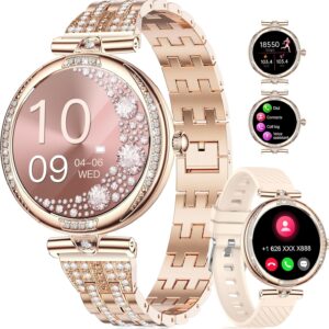 LIGE Smart Watches for Women (Answer/Make Call) with Diamonds，1.19” AMOLED Smartwatch with Heart Rate/SpO2/Sleep Monitor,IP68 Waterproof Fitness Tracker 111 Sport Modes Pedometer for Android iOS,Gold