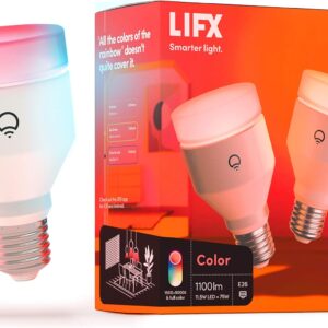 LIFX color, A19 1100 lumens, Wi-Fi Smart LED Light Bulb, Billions of colors and Whites, No bridge required, Works with Alexa, Hey Google, HomeKit and Siri multicolor (Pack of 2)
