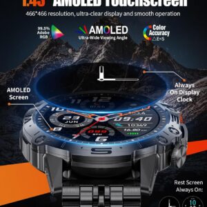 LIGE Military Smart Watches for Men(Answer/Dial Calls),1.43″ AMOLED 5ATM Waterproof Rugged Smartwatch with Heart Rate/SpO2/Sleep Monitor,400mAH Fitness Tracker with 126 Sport Modes for Android iOS