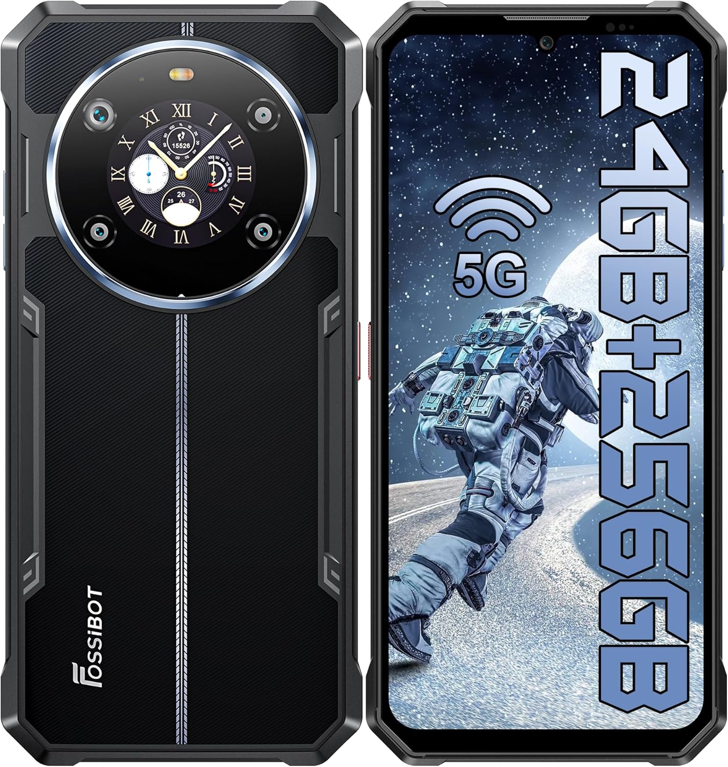 FOSSIBOT F109 Rugged Smartphone Unlocked 5G – 24GB RAM+256GB ROM Cell Phones, 10600mAh Battery, 6.745” Dual Display Android 14 Dual SIM Phone, 50MP AI Camera, IP68/69K Waterproof Phone, NFC/OTG/GPS