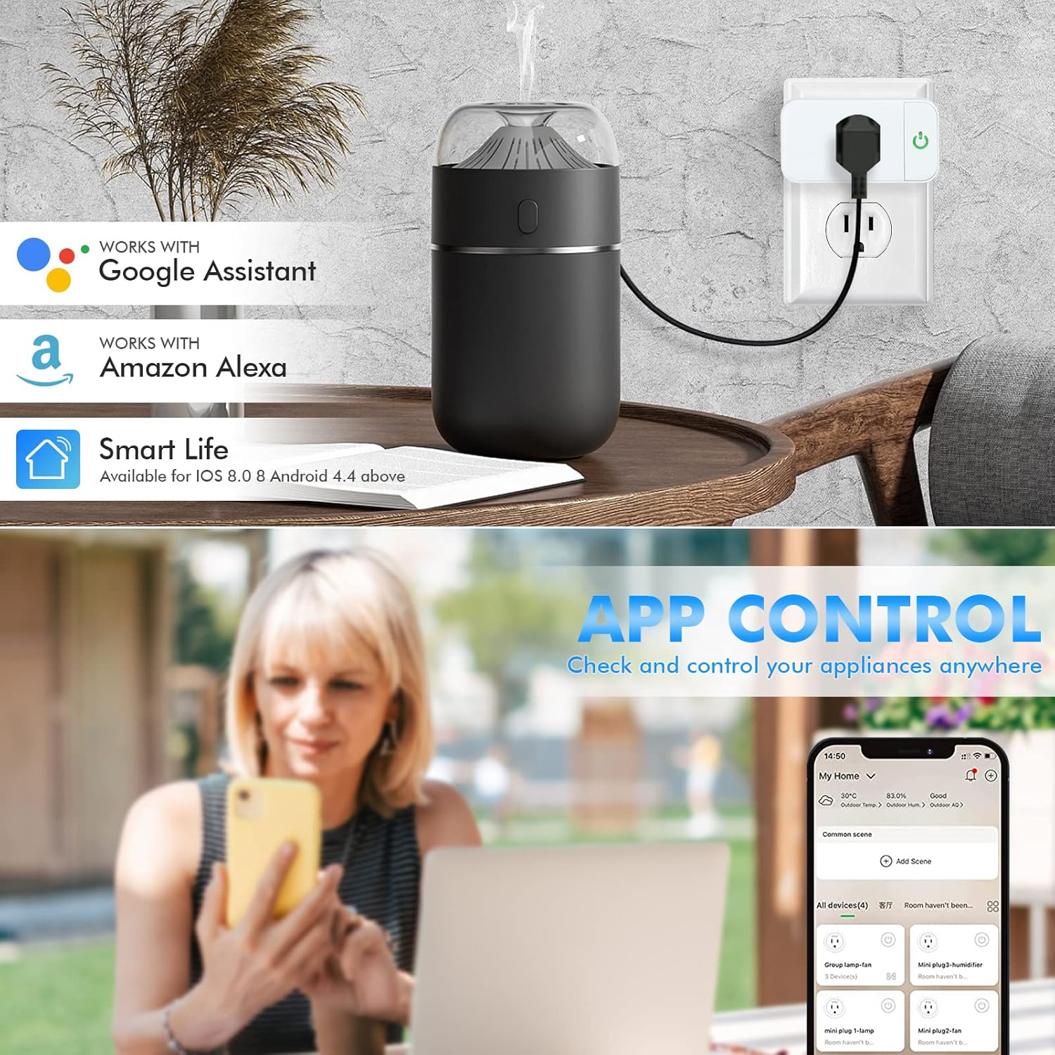 Smart Life Wi-Fi Outlet Compatible with Alexa, Google Home & Echo, Smart Socket with Timer Function & Group Controller, 15 Amp Indoor Plug, 2.4G Wi-Fi Only, White, 4 Pack - Image 4