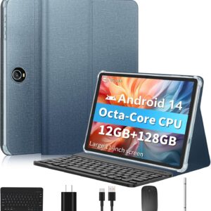 11 Inch Tablet Android 14 Tablets, 2024 New GMS Certified, Octa Core Tablet PC with Keyboard/Mouse/Case12GB RAM 128GB ROM 1TB Expand, 8000mAh, Fast Charging, 5GWiFi, BT5.0, FM, GPS (Blue)