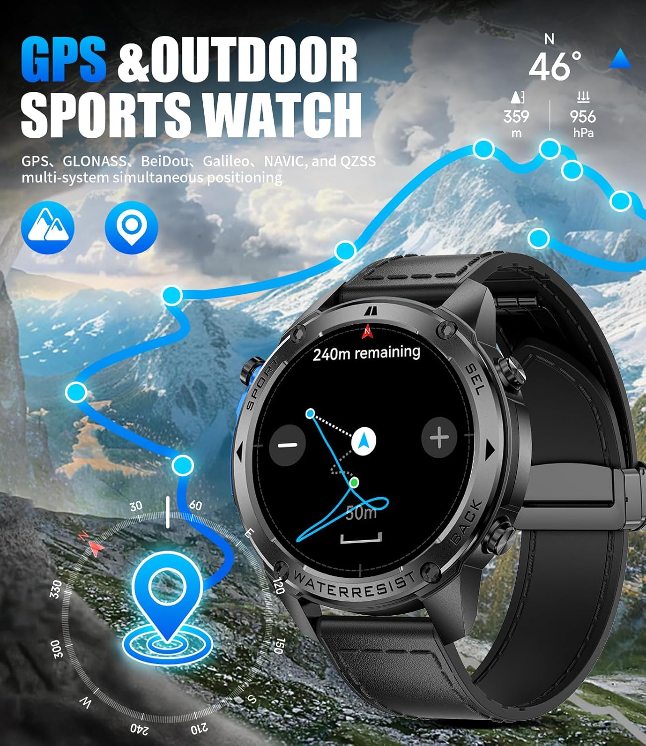 LIGE GPS Military Smart Watch for Men, Compass Smartwatch with Calling, 170+ Sport Modes Fitness Tracker Watch, 1.43'' AMOLED Smart Watches, Rugged Smart Watch for Android iOS - Image 3