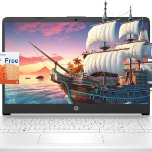 HP Stream Laptop, 14″ HD Display, Intel Celeron N4120 Processor, 16GB Memory, 320GB Storage (64GB eMMC + 256GB Card), 1-Year Office 365, Webcam, HDMI, Wi-Fi, USB-C, Windows 11 Home, White, JVQ MP
