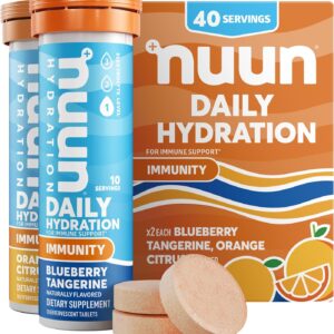 Nuun Hydration Immunity Electrolyte Tablets With 200mg Vitamin C, Blueberry Tangerine + Orange Citrus Flavors, 5 Essential Electrolytes for Hydration, Vegan, Non-GMO, 4 Pack (40 Servings)