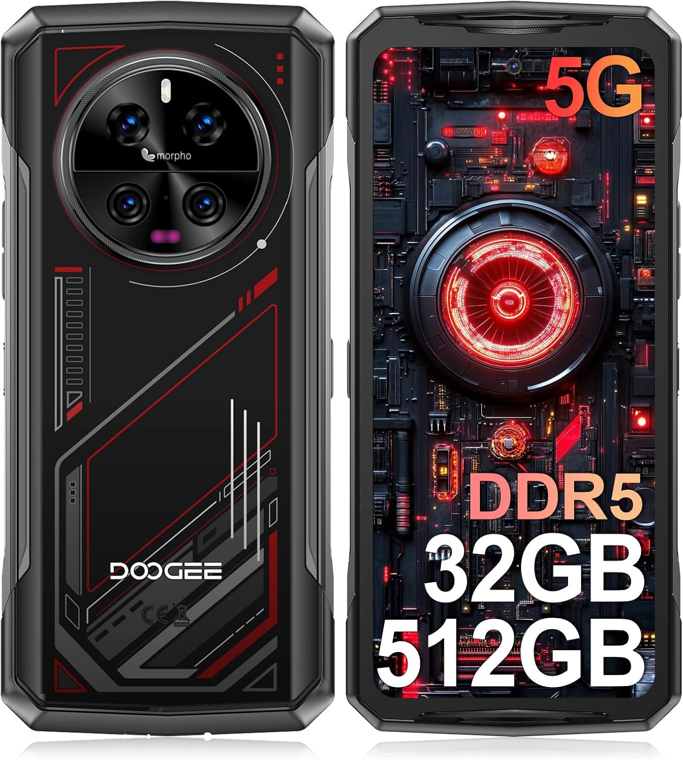 DOOGEE V40 Rugged Smartphone 5G,32GB+512GB/2TB Android 14 Rugged Phone,4nm D7300,6.78″ FHD+120Hz Rugged Unlocked Cell Phone,108MP+20MP Night Vision,8680mAh,3 Card Slots/Dual Unlock/NFC/Wi-Fi6E/IP69K