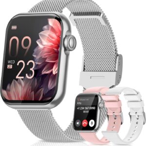 AKUMAKA Smart Watches for Women,Fitness Tracker Smartwatch for Android iPhone,1.85″ Womens Watch with Blood Pressure Monitor,Calls and Messages/Heart Rate/Sleep/Female Cycle(3 Watch Bands)