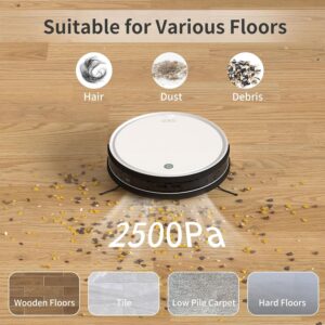 OKP Robot Vacuum Cleaner 2500Pa, 120 Min Runtime, Robotic Vacuum Cleaner with Schedule, WiFi/App/Alexa, Self-Charging, Slim Design, Quiet, Perfect for Hard Floors, Pet Hair, Carpets, K5