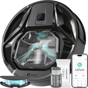 Lefant M320 Robot Vacuum Cleaner, Carpet Detection, 6,000 Pa Suction, Low Noise, 800ml Visible Dustbin, 210 Mins Runtime, Self-Charging, Works with Alexa, Ideal for Hard Floor, Pet Hair, Black