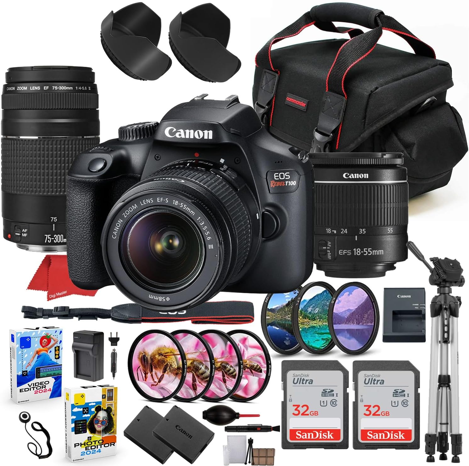 Canon EOS R5 C 45 MP Mirrorless Camera with 24-50mm Lens + 420-800mm Lens + 128GB Extreme Card + Case+ Microphone + RGB Video Light + Tripod + More (Content Creator Bundle) (Renewed)