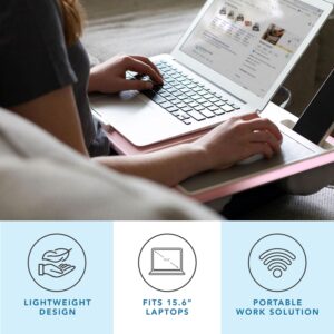 LAPGEAR Home Office Lap Desk with Device Ledge, Mouse Pad, and Phone Holder – Pink – Fits up to 15.6 Inch Laptops – Style No. 91584