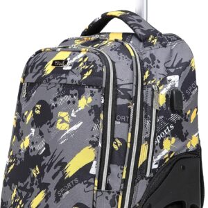 NEW TILAMI Rolling Backpack 19 inch Teens Rolling Backpack Cute Wheeled Computer Laptop Backpack Bookbag Roller Travel Bag College, Doodle Yellow